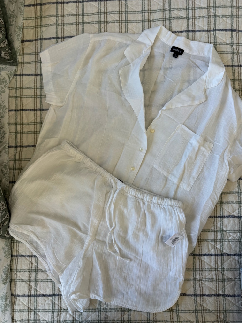 Lightweight White WOMENS Button-Up cotton gauze sleep set